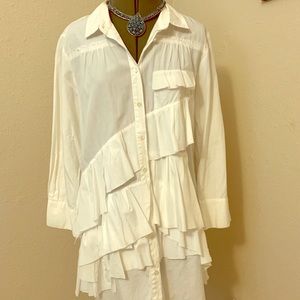 ✨Unique, artistic white long sleeve J.Crew blouse✨